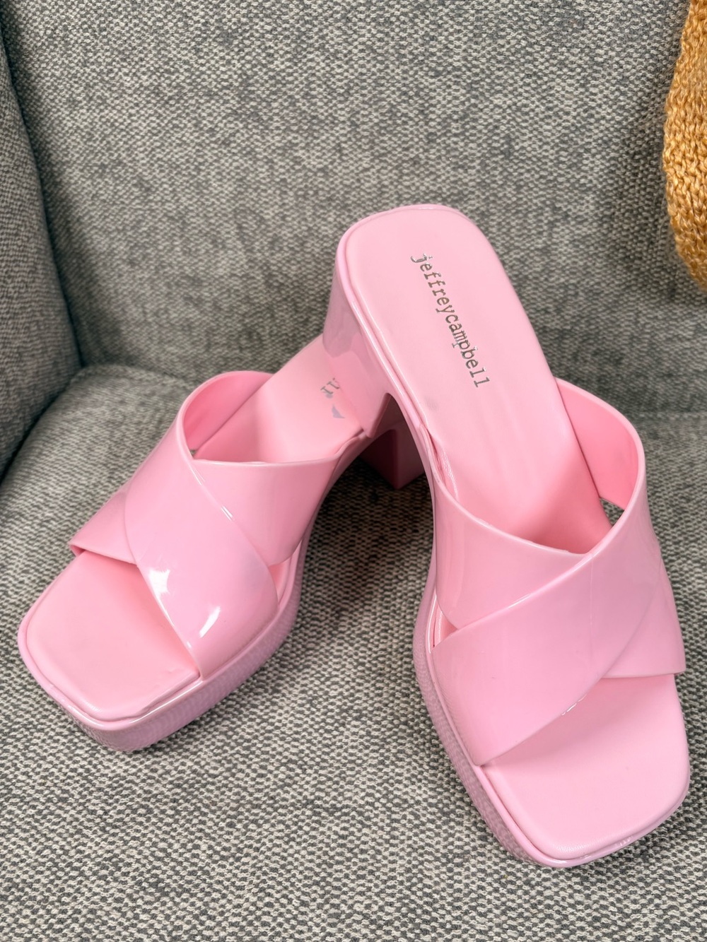 Jeffrey Campbell Bubblegum Pink Patent Crossover Mule Heels